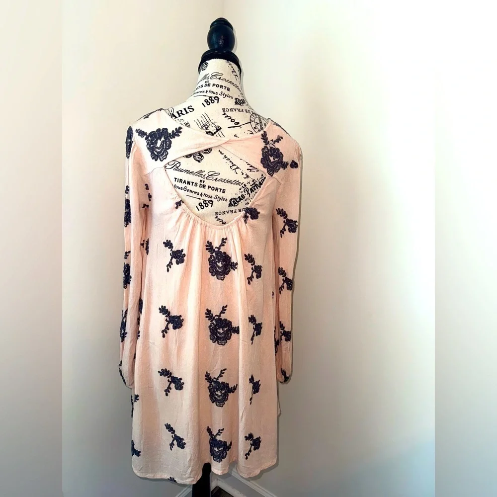 Free People Emma's Embroidered Mini Swing Boho Pink and White Dress, Small - Picture 5 of 8